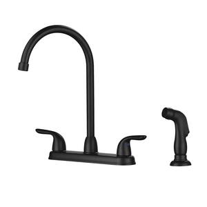 Double Handle Deck Mount Stainless Steel Gooseneck Pull Down Sprayer Kitchen Faucet with Side Sprayer in Matte Black