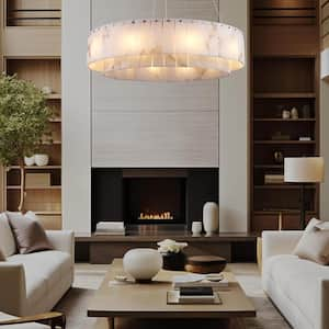 10-Light White Alabaster Chandelier, Modern Round Chandelier for Dining Room, Living Room, Kitchen Island