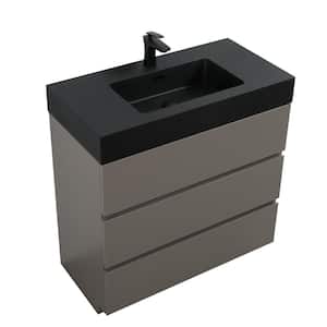 NOBLE 36 in. W x 18 in. D x 25 in. H Single Sink Freestanding Bath Vanity in Gray with Black Solid Surface Top