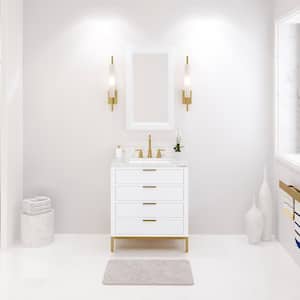 Bristol 30 in. W x 21.5 in. D Vanity in Pure White with Marble Top in White with White Basin, Hook Faucet and Mirror