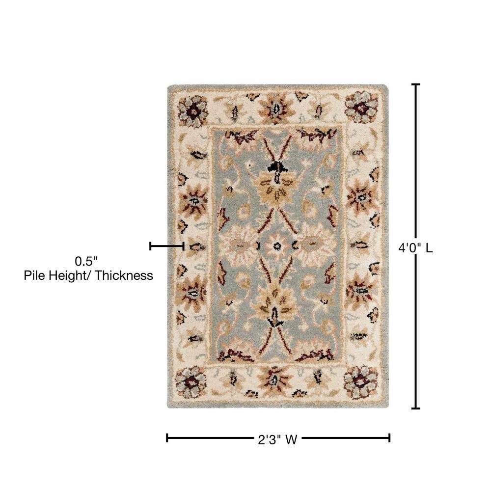 Elegant Light Blue & Ivory Wool Traditional Tufted Runner Rug, 2'3" x 4'