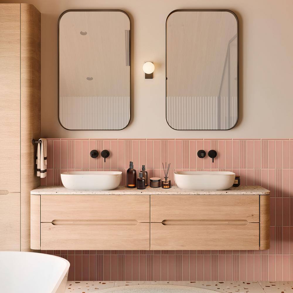 Matte Pink Ceramic Subway Tile 2" x 8"