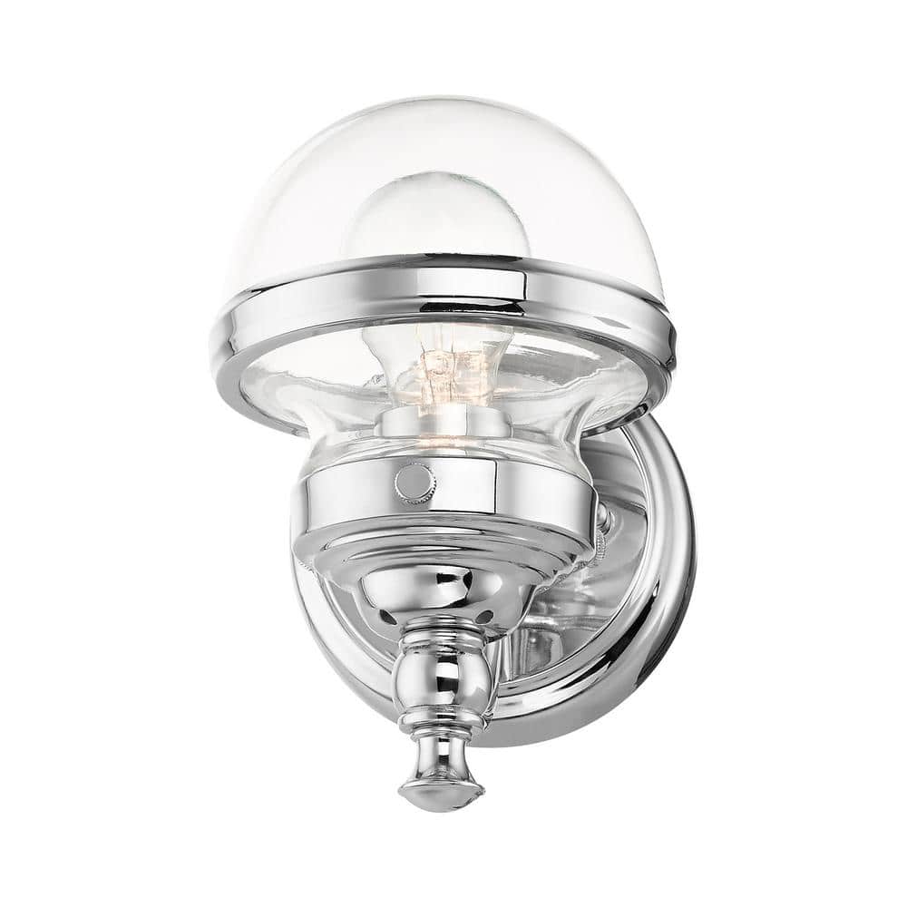 Polished Chrome 1-Light Vanity Sconce with Clear Glass