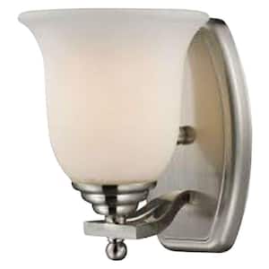 Lagoon 6 in. 1-Light Brushed Nickel Vanity Light with Matte Opal Glass Shade with No Bulbs Included