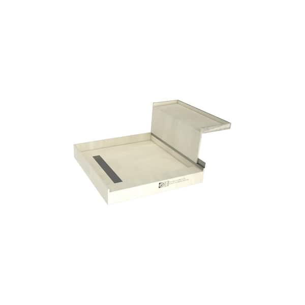 Tile Redi Base'N Bench 60 in. L x 48 in. W Alcove Shower Pan Base and Bench with Left Drain and Brushed Nickel Drain Grate