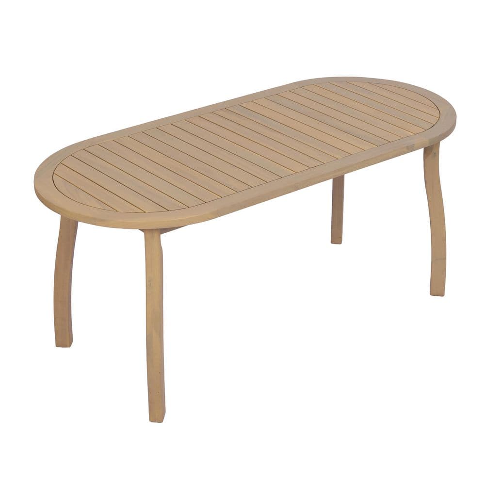 Yonah Oval Cascade Solid Wood Outdoor Dining Table, Light Teak Finish Acacia Wood Patio Table