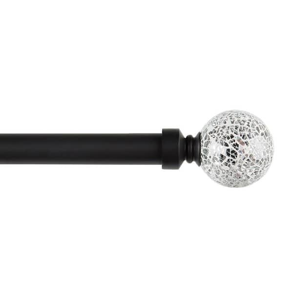 EXCLUSIVE HOME White Mosaic 36 in. - 72 in. Adjustable 1 in. Dia. Single Curtain Rod Kit in Matte Black with Finial