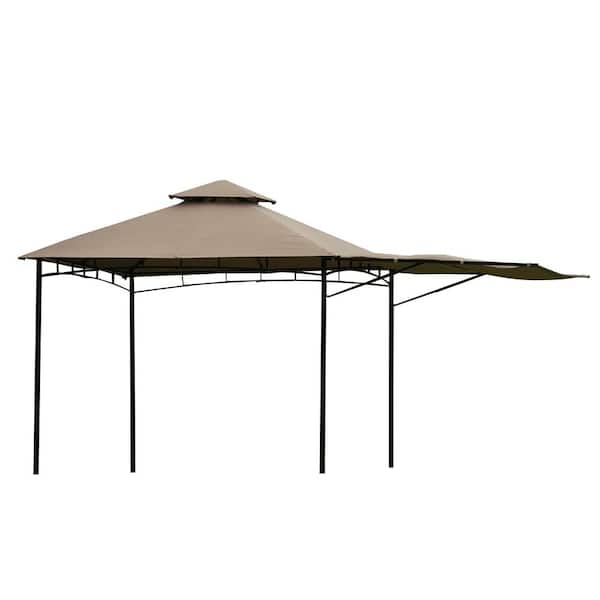 Unbranded 10 ft. x 10 ft. Khaki Outdoor Gazebo Foot Easy Assembly Seasonal Shade UV Protection with Extendable Awning