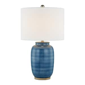 Sacramento 25 in. Blue Jar Shape Ceramic Traditional Table Lamp with White Drum Shade