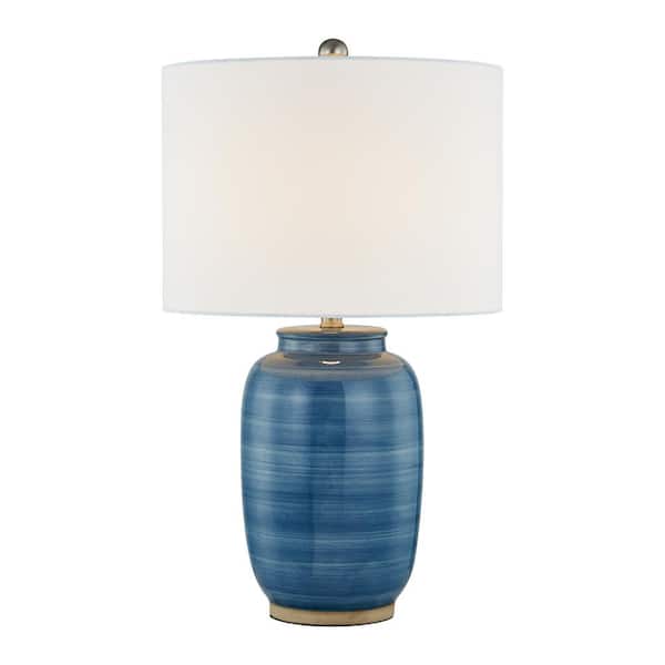 Maxax Sacramento 25 in. Blue Jar Shape Ceramic Traditional Table Lamp with White Drum Shade