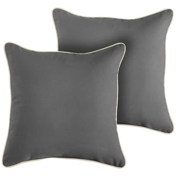 SORRA HOME Charcoal Grey/Ivory Outdoor Corded Throw Pillows (2