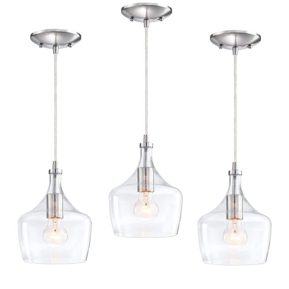Hukoro 1-Light Brushed Nickel Kitchen Island Pendant Light with Clear ...