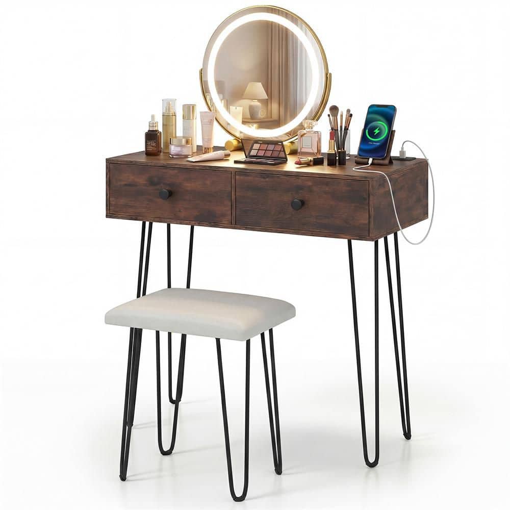 Makeup Vanity Set Vanity Table with Removable Mirror Dressing Styling Table Rustic Brown price history on PriceWatchPro