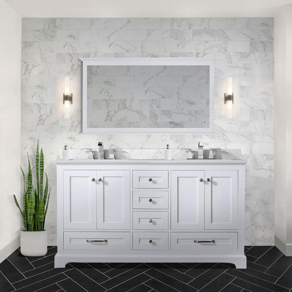 Lexora Dukes 60 in. W x 22 in. D White Double Bath Vanity and Carrara ...