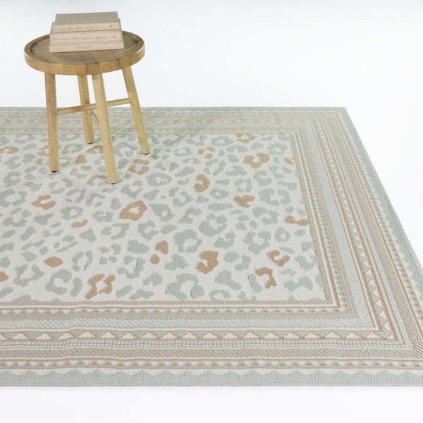 Lerambert Blue/Coral 7 ft. 10 in. x 10 ft. Leopard Print Indoor/Outdoor Area Rug