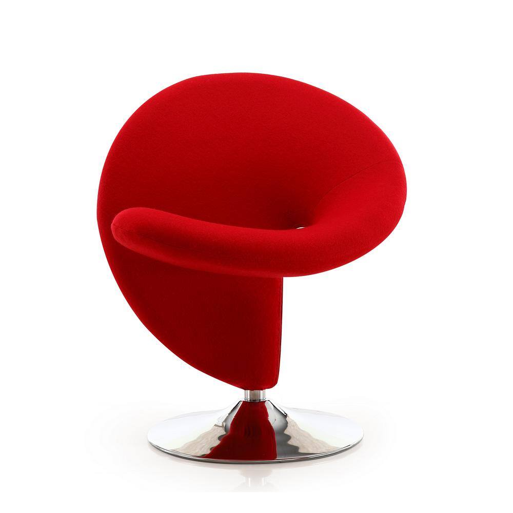 Curl Red Polished Chrome Wool Blend 24" Swivel Accent Chair