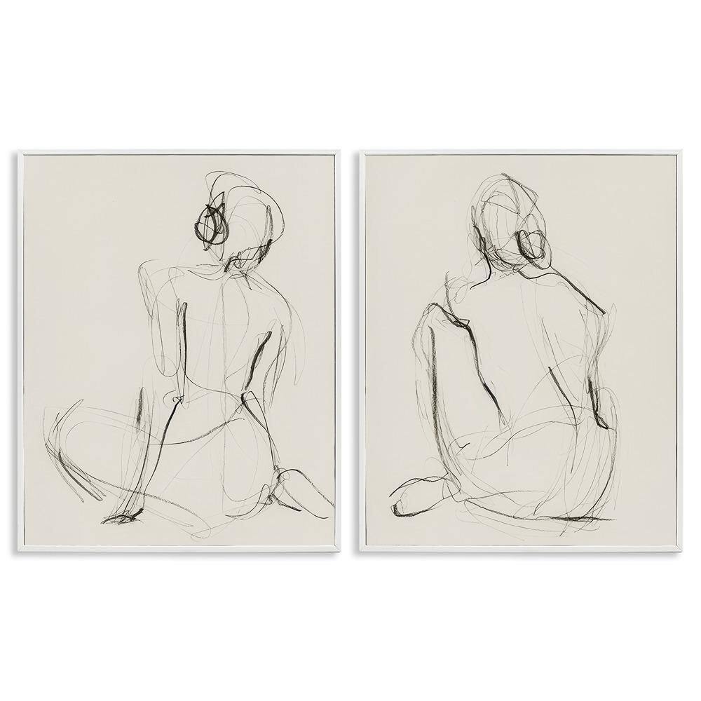 Sitting Female Figure Drawing by Victoria Barnes 2 Piece White Framed People Giclee Art Print 14 in. x 11 in. price history on PriceWatchPro