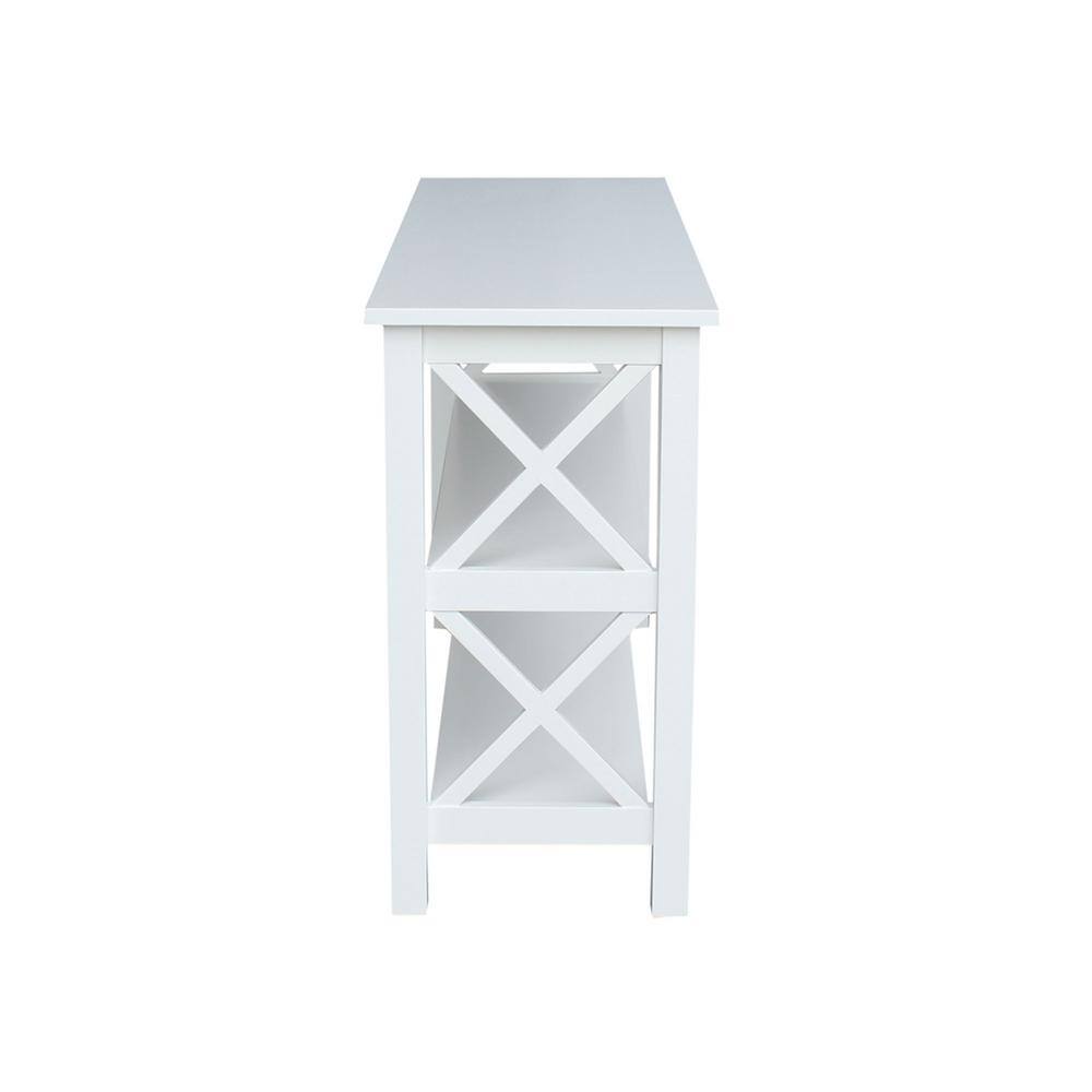 White Solid Wood Rectangular Console Table with Shelves