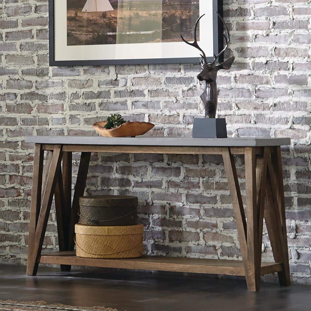 Modern Loft 56" Wood and Concrete-Coated Console Table with Storage