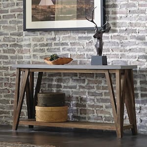 Brookside 52 in. Light Gray/Brown Rectangle Wood Console Table with Concrete-Coating