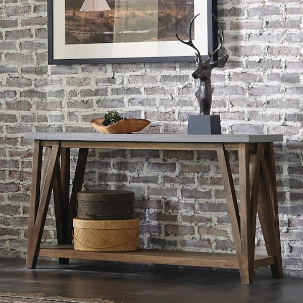 Alaterre Furniture Brookside 52 in. Light Gray/Brown Rectangle Wood Console Table with Concrete-Coating