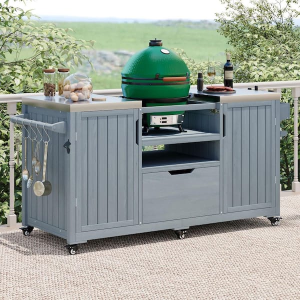 66.5 in. Blue Outdoor Grill Table for Big Green Egg-21-22 in
