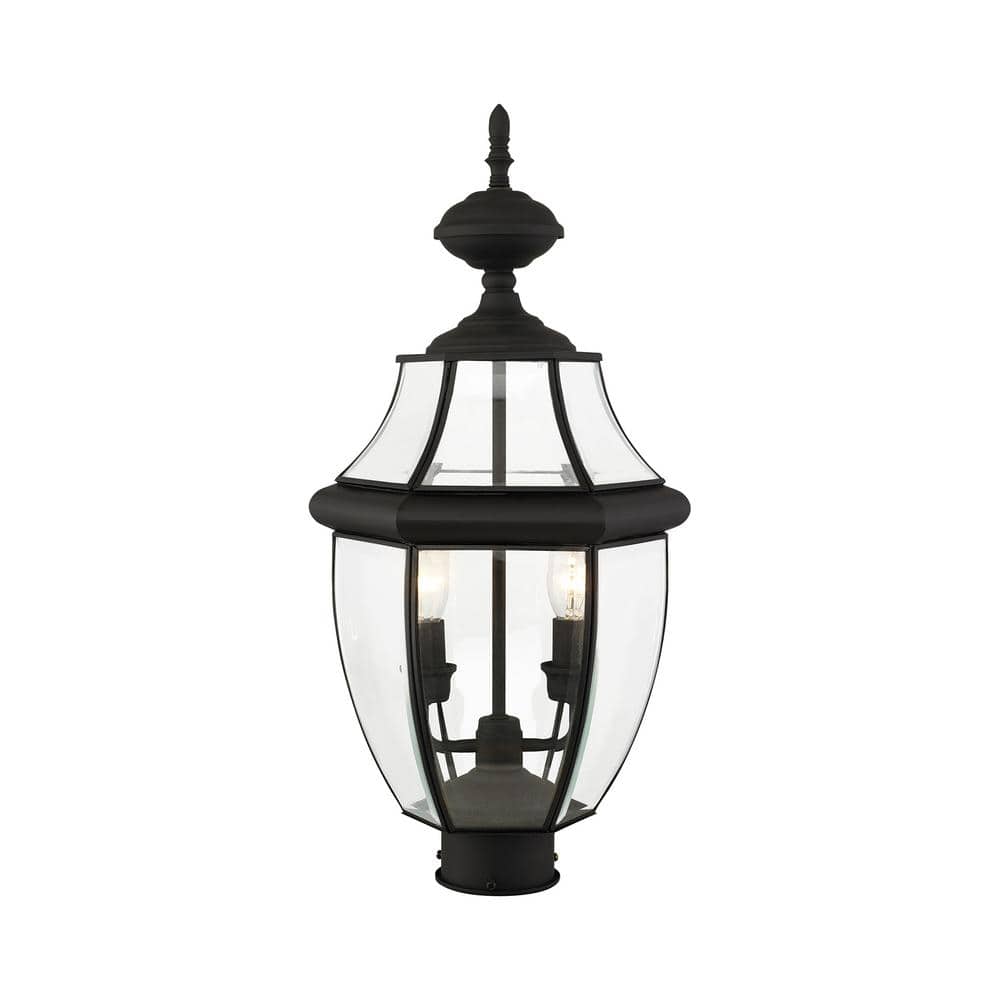 Monterey Elegance 2-Light Black Brass Outdoor Post Lantern with Clear Beveled Glass