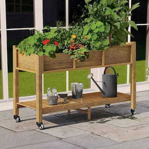 46 in. x 17 in. x 31 in. HIPS Plastic Raised Garden Bed with Shelf and Lockable Wheels