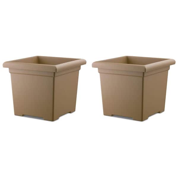 THE HC COMPANIES 15.5 in. Tan Square Plastic Accent Planter (2-Pack)