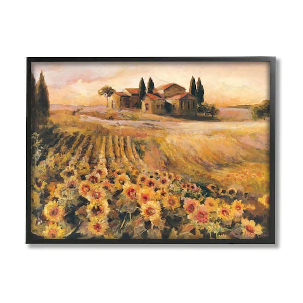 Stupell Industries "Italian Villa Autumn Sunflower Field Yellow Green" by Marilyn Hageman Framed Nature Wall Art Print 16 in. x 20 in.