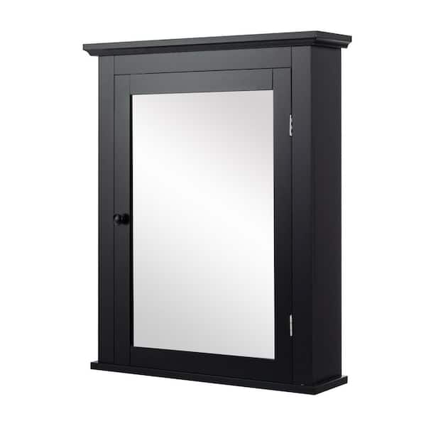 WELLFOR 22 in. W x 27 in. H Rectangular Black MDF Surface Mount Medicine Cabinet with Mirror