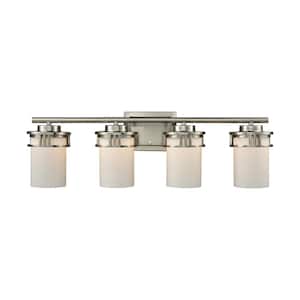 Ravendale 4-Light Brushed Nickel With Opal White Glass Bath Light