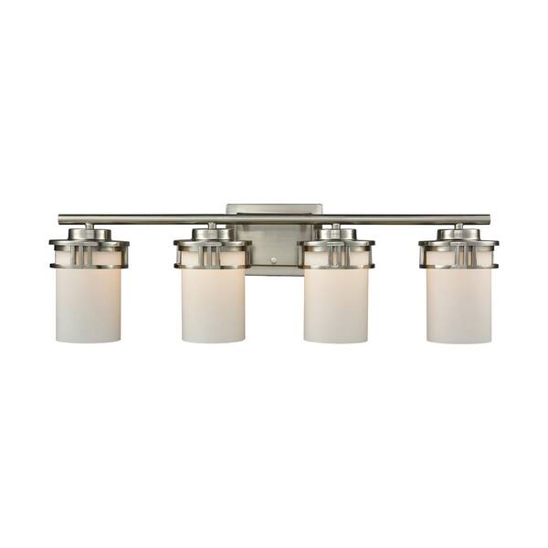 Thomas Lighting Ravendale 4-Light Brushed Nickel With Opal White Glass Bath Light