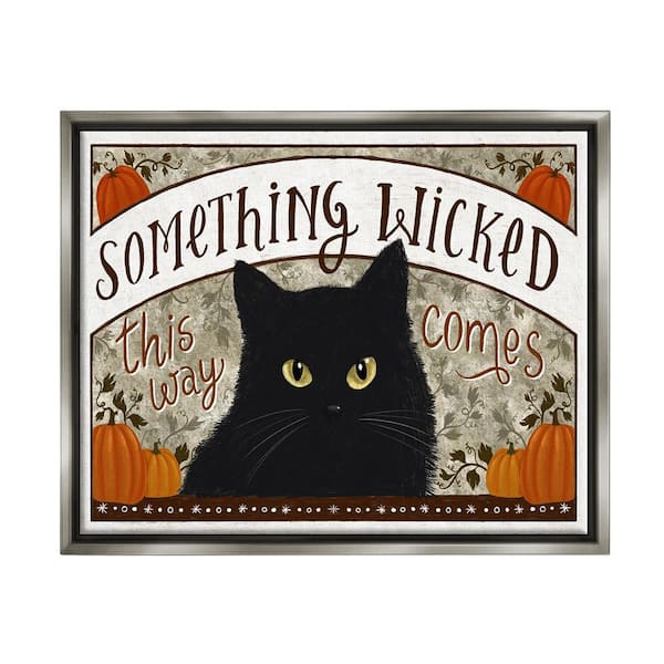 Stupell Industries Something Wicked Black Cat by Raquel Maciel 1 Piece Floater Frame Graphic Print Animal Poster Art Print 21 in. x 17 in.