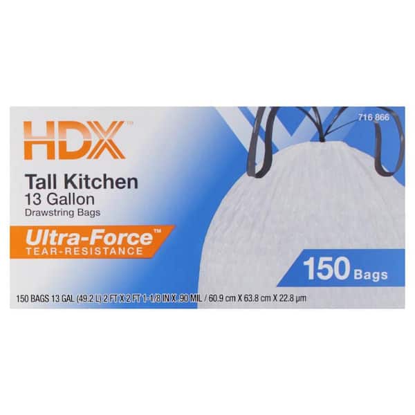 HDX 13 Gal. FLEX White Drawstring Kitchen Trash Bags (55 Count)