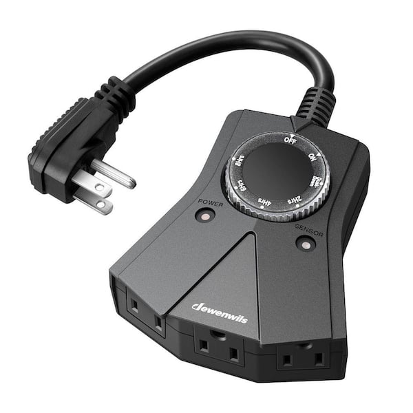 Outdoor Dusk to Dawn Light Countdown Timer with 3-Grounded Outlet for String Light-Black