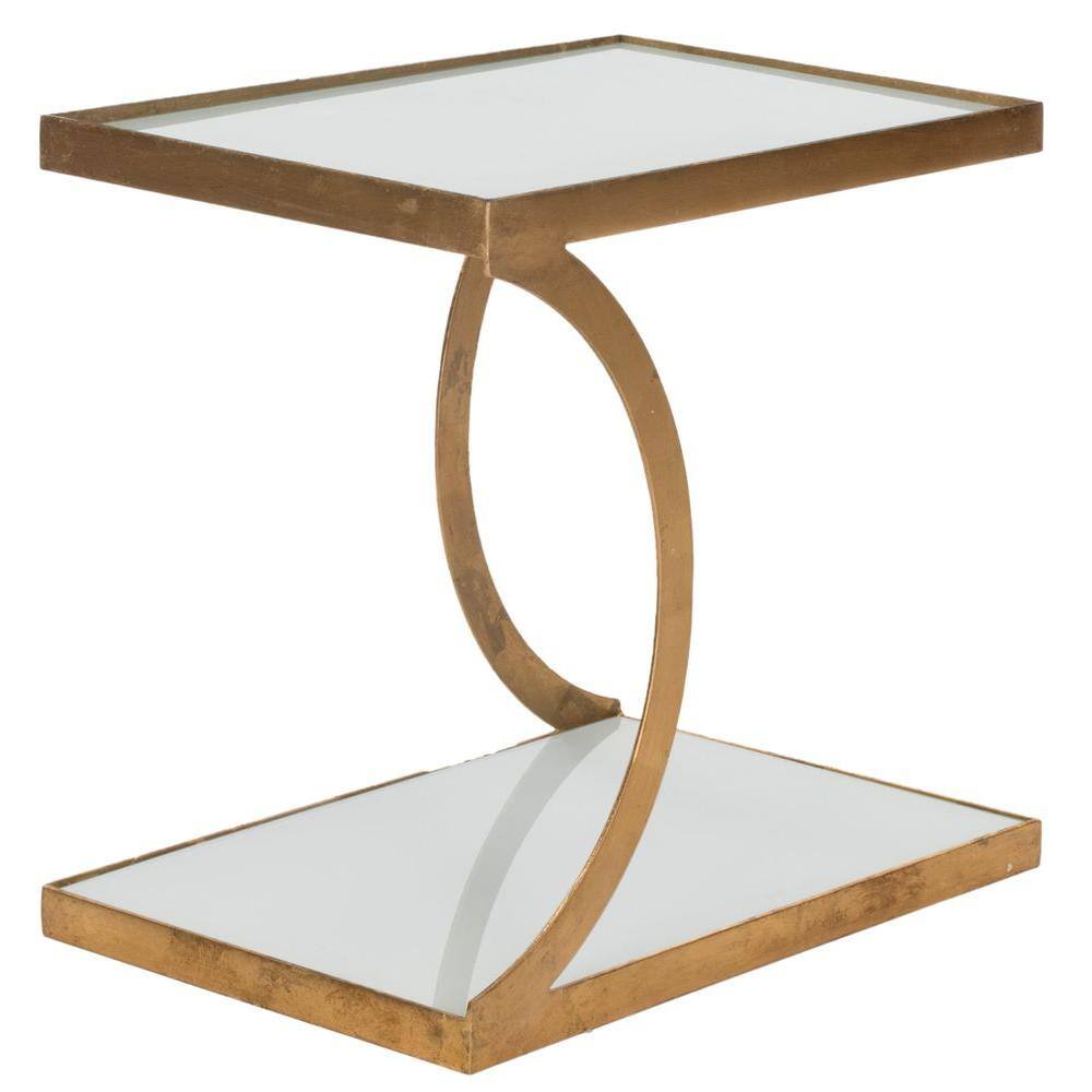 Elegant Gold and White Mirrored Metal Accent Table