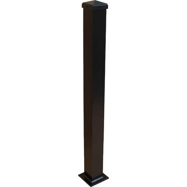 EZ Handrail 3 in. x 3 in. x 44 in. Textured Black Aluminum Post with Welded Base