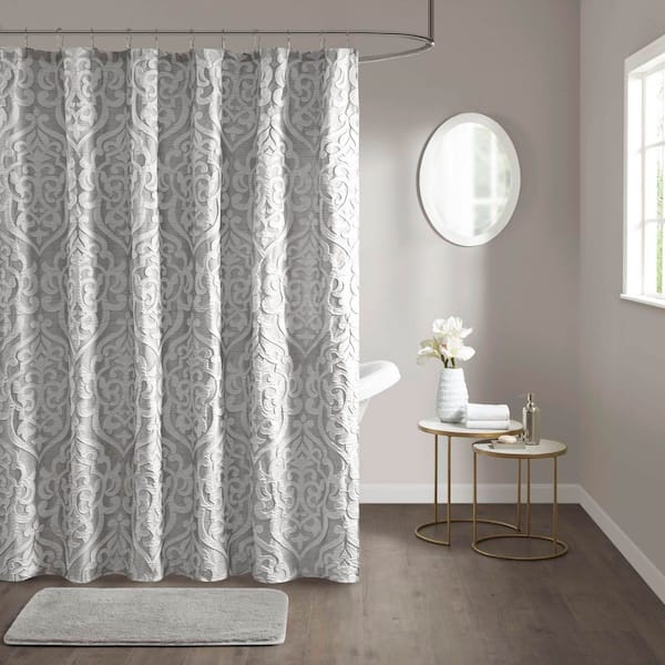 Madison Park Dillon 72 in. Silver Jacquard Shower Curtain
