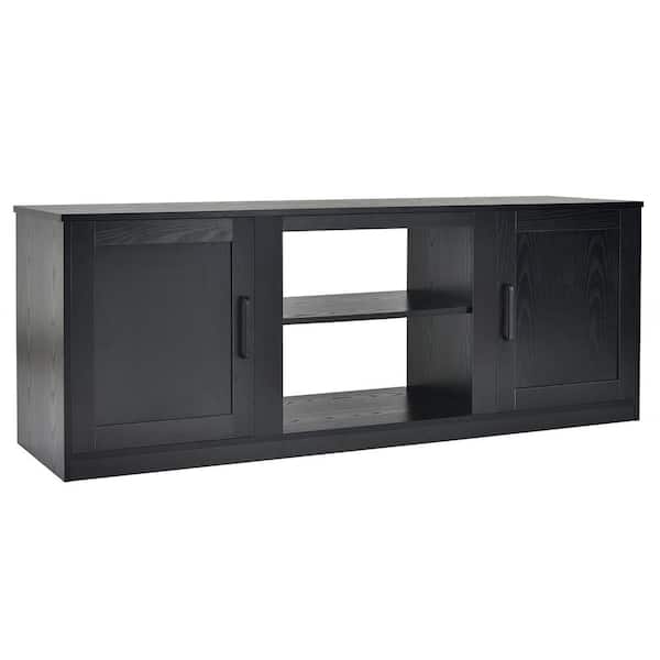 Costway 58 in. Black TV Stand Entertainment Console Center Fits TV's up to 65'' W/2 Cabinets