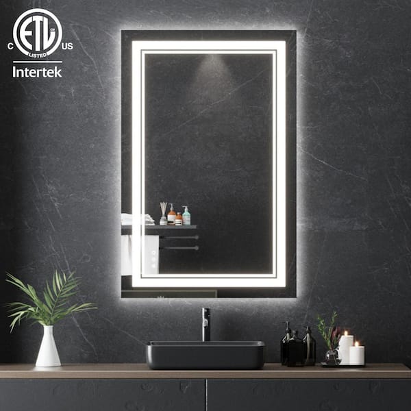24 in. W x 32 in. H Bright Rectangular Frameless Anti-Fog LED Light Wall Bathroom Vanity Mirror in Tempered Glass