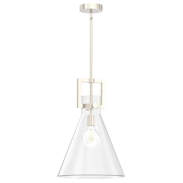 Emeritpro 14 in. 1-Light Nickel Cone Pendant Light with Clear Glass Shade for Kitchen Island, Foyer No Bulb Included