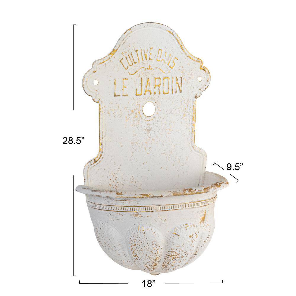 Distressed White Metal Wall-Mounted Planter with Gold Accents