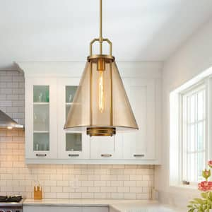 Gabby 13.58 in. 1-Light Brass Cone Hanging Pendant Light