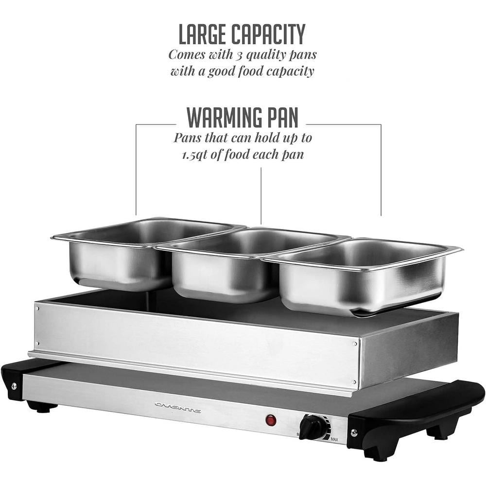 Silver Stainless Steel Electric Buffet Server with 3 Chafing Pans