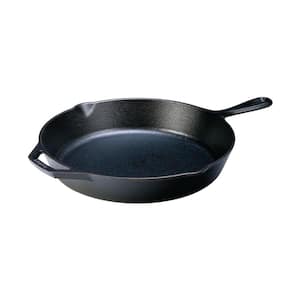 12 in. Cast Iron Skillet in Black with Pour Spout