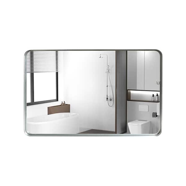 Unbranded 30 in. W x 20 in. H Rectangular Framed Beveled Wall Bathroom Vanity Mirror in Silver