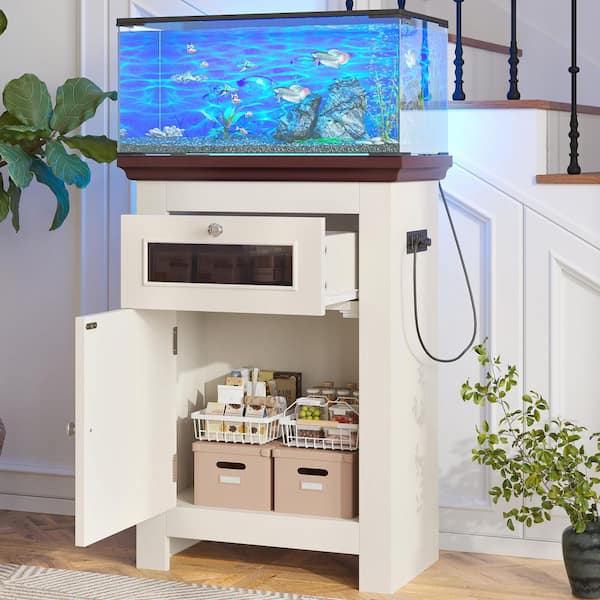 20.47 in. 15 gal. Wood Stand with Power Outlets,Fish Tank Stand with Storage Cabinet and Drawer,Beige Brown