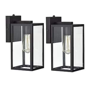 11.25 in. Textured Black Outdoor E26 Light Control Wall Lantern Sconce w/Clear Glass Shade Weather Resistant (Set of 2)