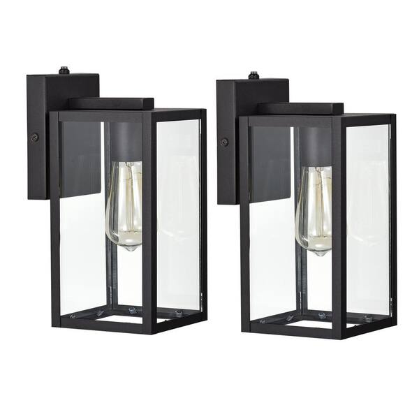 Unbranded 11.25 in. Textured Black Outdoor E26 Light Control Wall Lantern Sconce w/Clear Glass Shade Weather Resistant (Set of 2)